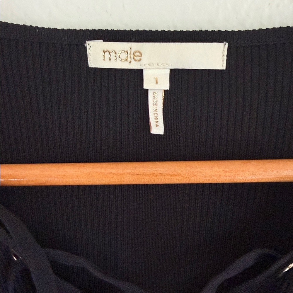 Maje Black Lace-Up Ribbed Long Sleeve Top - Picture 3 of 4